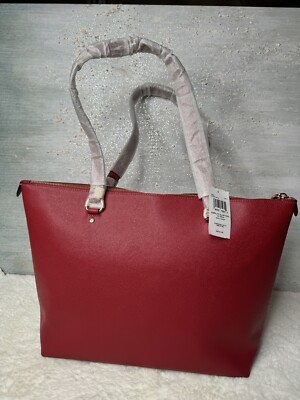 COACH 79608 Gallery Tote Crossgrain Leather Shoulder Bag Gold/Red