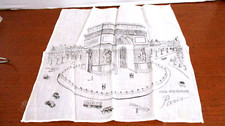 Vintage AIR FRANCE PARIS PARK SCENE Linen HANDKERCHIEF