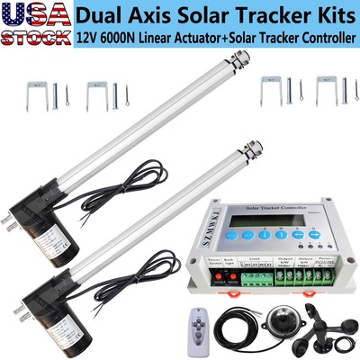 6000N Dual Axis Solar Tracker Kits +Controller +18'' Linear Actuators +Anemometer
