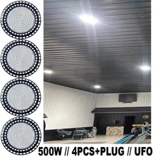 4Pc LED UFO Shop Lights 500W+PLUG  Factory Warehouse Commercial  Light Fixtures 