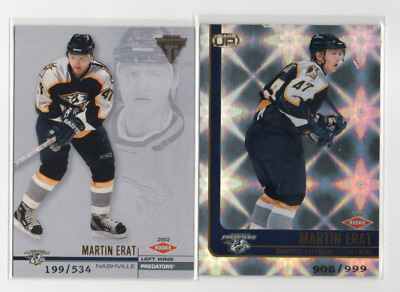 MARTIN ERAT PREDATORS 2001-02 PACIFIC TITANIUM UP #/534 /999 2X ROOKIE RC LOT
