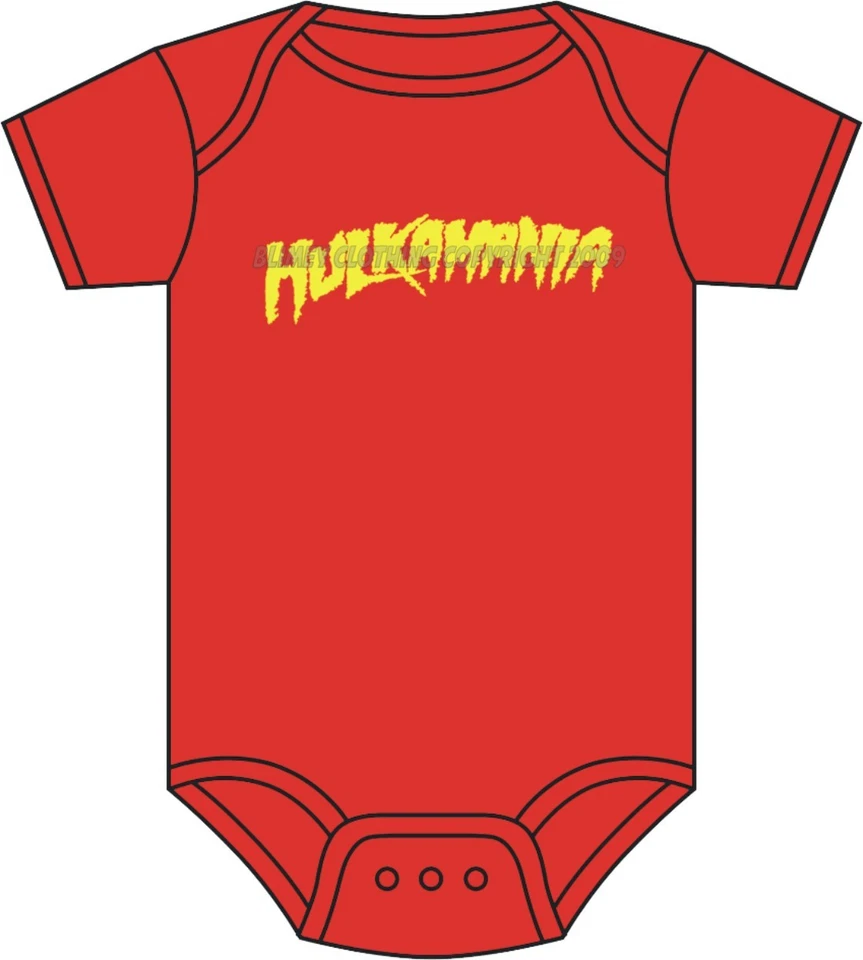 HULKAMANIA BABY GROW HULK HOGAN WWE WRESTLING BABY GROW ASST COLOURS 0-18 MONTHS