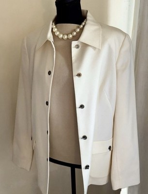 Talbots Italian lightweight Wool Car Coat Ivory Metal Toggle Lined  Women s 8 
