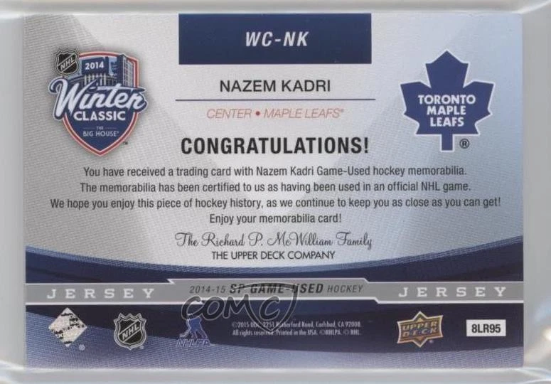 2014-15 SP Game Used Stadium Series/Winter Classic Materials Jersey Nazem Kadri - Image 2 of 2