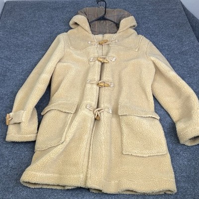 Quaker Marine Supply Sherpa Duffle Coat Tan Beige Faux Shearling Toggle Hooded M