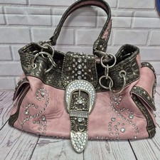 Montana West Bag Western Bling Sequined Purse Gems Pink Buckle Many Pockets