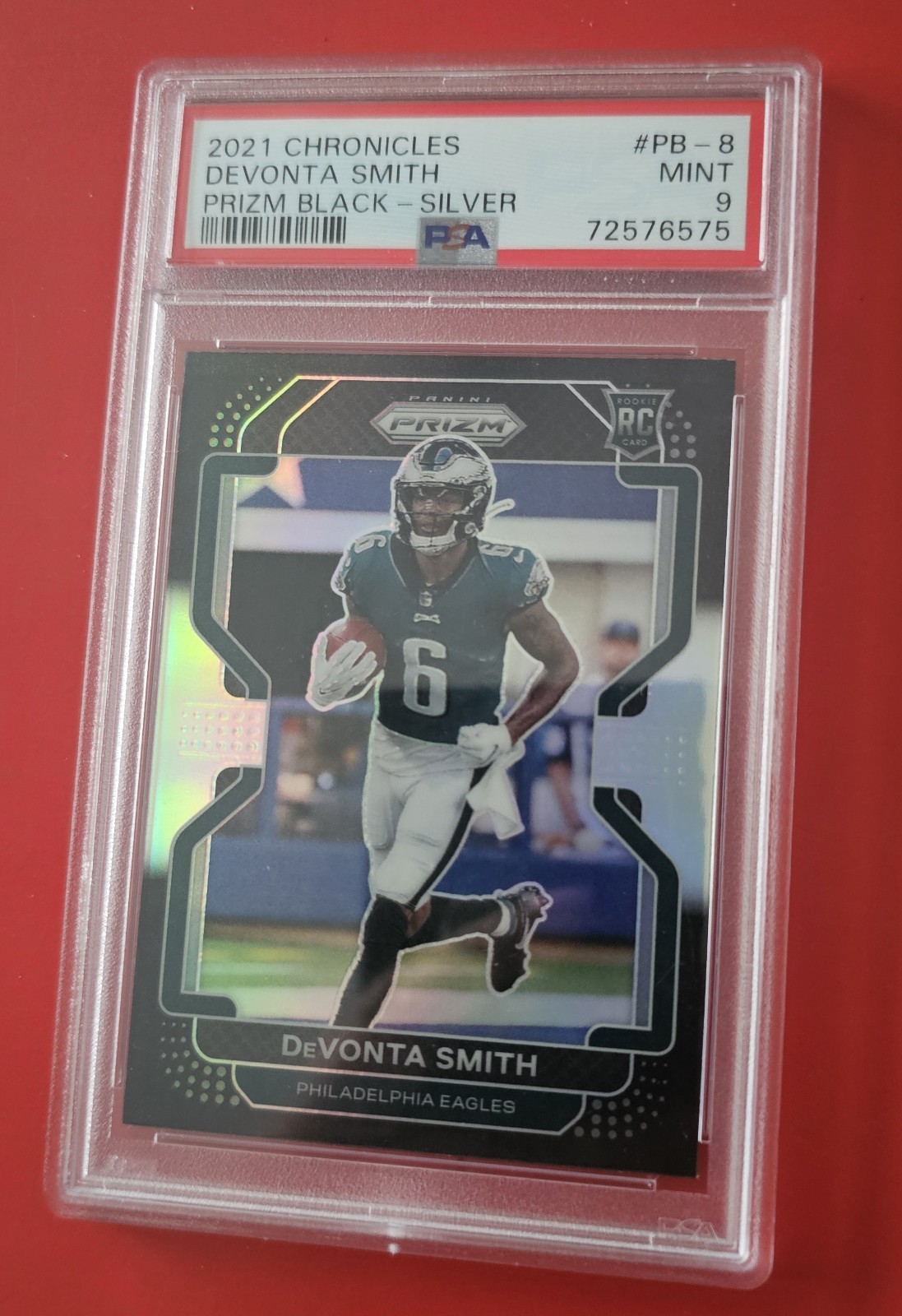2021 Panini Chronicles Prizm Black Silver Prizm DeVonta Smith Eagles PB-8 PSA 9