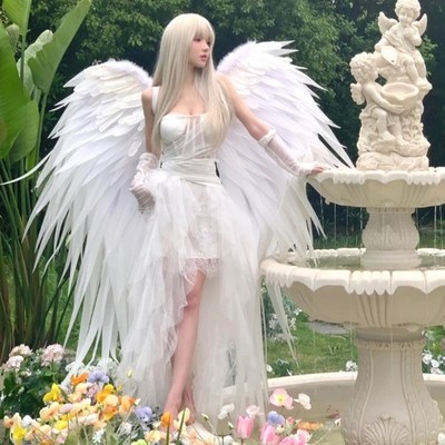 ACGN Exhibition 125*160cm Cosplay White Angel Wings Wearable Feathered Limb Prop