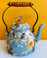 MacKenzie-Childs 89257-3526 Hand Glazed 2 qt. Wild Rose Slate Tea Kettle. New 