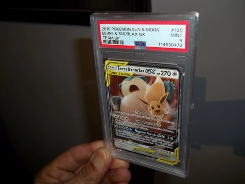 EEVEE & SNORLAX GX 120/181 SUN & MOON TEAM UP Pokemon PSA 9 Mint!!