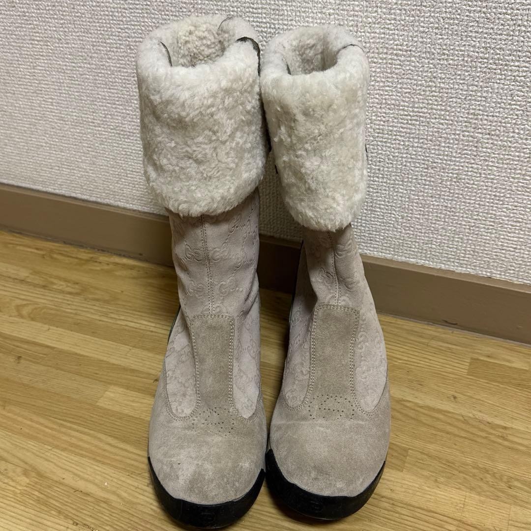 GUCCI Mouton Boots Shoes GG EU 35.5 US 5.5 Suede Beige Authentic thumbnail 23