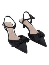 Jewel Badgley Mischka Ember Pointed Toe Kitten Heel Black Satin Pump Sz 7.5M