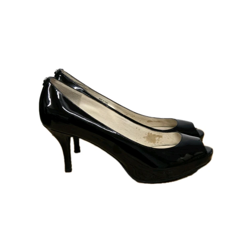 Michael Kors 女式 9.5 黑色漆皮露趾高跟鞋经典工作服 — 第 2/4 张图片