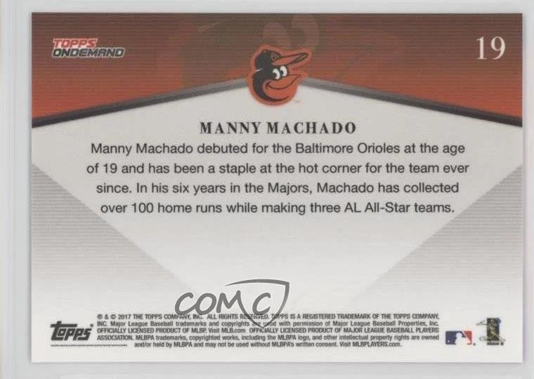 2017 Topps On Demand 600 HR Club /1632 Manny Machado #19 - Image 2 of 2