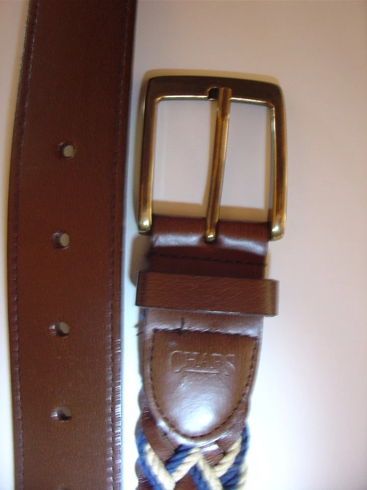 Cinturón Chaps Hombre Talla 42 Cuero Trenzado Y Cordón Azul Marino Marrón Beige UNISEX Costero Foto 2 de 4