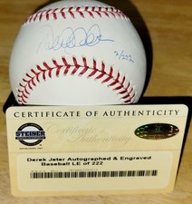 Derek Jeter Auto'd/Inscribed/Engraved MLBaseball Ltd 2/222 Steiner Holo And COA