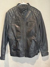 Mens Large / Tall Leather Jacket Retro Motorc...