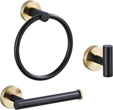 Bathroom Hardware Set 3 Piece Black Gold Wall Mounted Stainless Steel