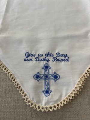Handmade Bread Basket Cloth Religious Cross Embroidered  Give Is This Day Easter
