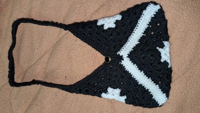Handmade Crochet Crossbody Bag Black & White Star Granny Square Boho Cottagecore