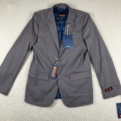 NWT Daily Opposuits Blazer Suit Jacket Gray Boys Sz 16 High Quality Comfort $99