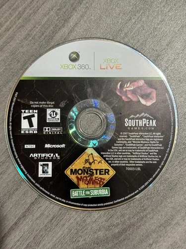 Monster Madness: Battle for Suburbia (Microsoft Xbox 360, 2007) Disc Only