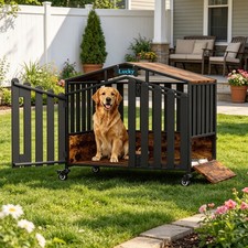 XXL Heavy Duty Large Dog Cage Strong Metal Crate Kennel with Wheels Roof