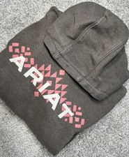 Ariat REAL Hoodie Sweatshirt Girls XL 14 Brown Chest Logo Western Pullover