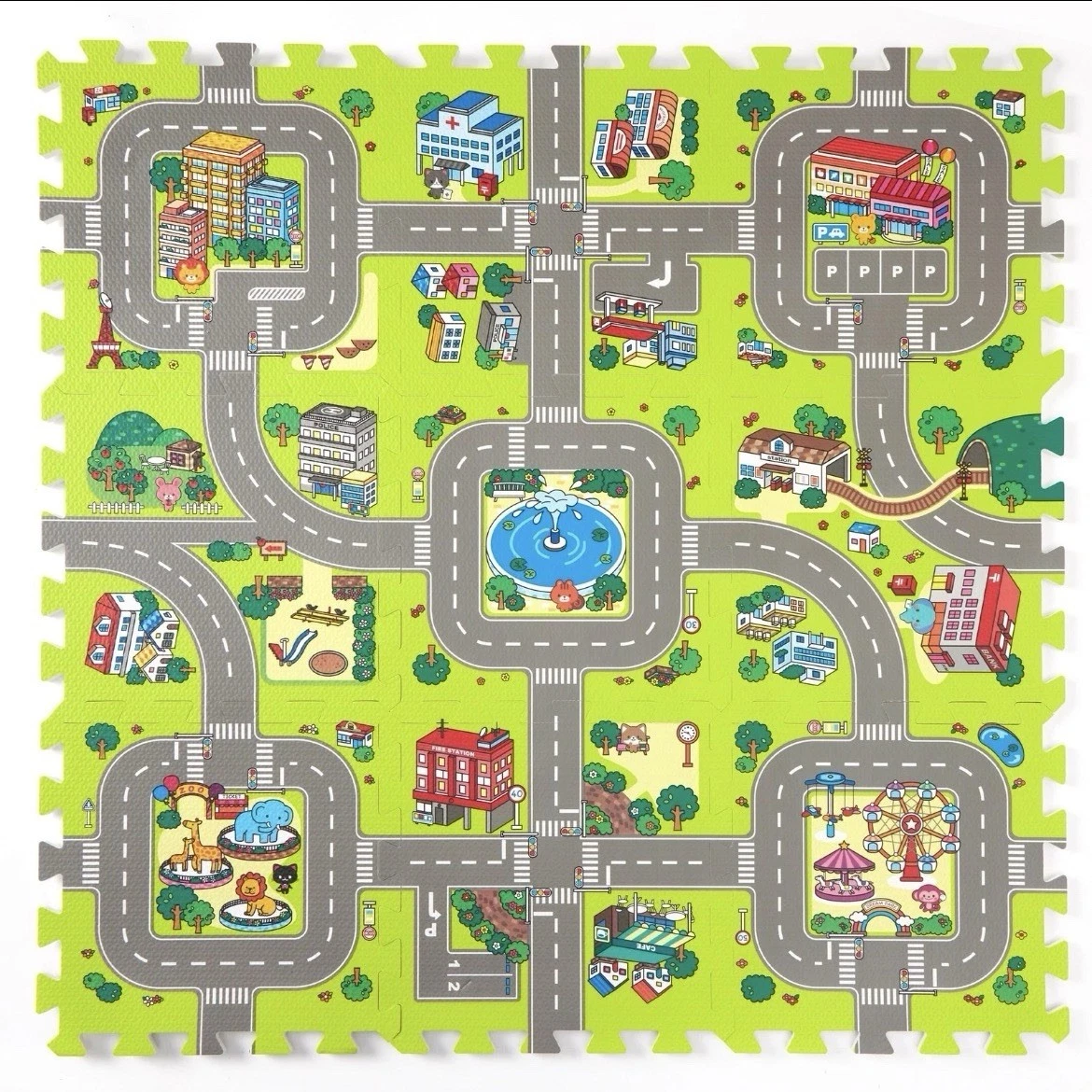 PLAY 10 Baby Play Mats Foam Interlocking Tiles City Road Track 12pc Puzzle Mat🧩