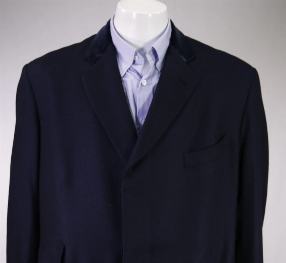 Jack Simpson Bespoke Navy Blue Twill Cashmere Chesterfield Overcoat Coat 44R - Image 3 of 4