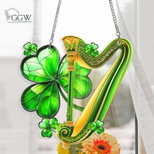Shamrock Acrylic Window Hanging, Irish Harp Decor, Celtic Gift Idea