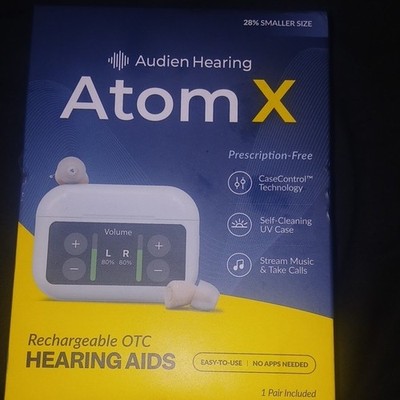 Audien Hearing Atom X Rechargeable Bluetooth Hearing Aid IIC UV Case