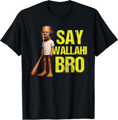 Funny Tung Tung Speed Brainrot Say Wallahi Bro Meme T-Shirt