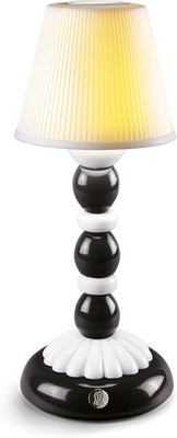 LLADRO Palm Firefly Table Lamp Black & White Ceramic Base With Pleated Shade 30c