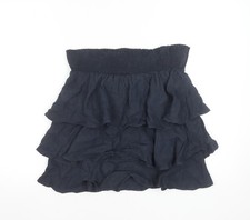 Zara Basic Women Navy Blue Linen Tiered Mini Skirt Size S