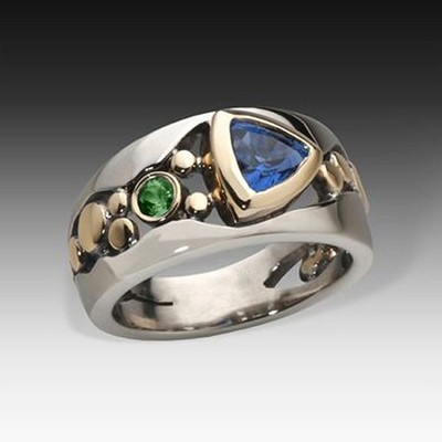 extravaganter Design Ring 925 Silber plattiert mit Zirkonia in grün oder blau
