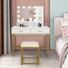 10LED Vanity Set With Lighted Mirror Cushioned Stool Dressing Table Makeup Table