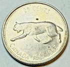 1967 Canadian Silver Quarter 80% Silver Centennial Bobcat 1867-1967