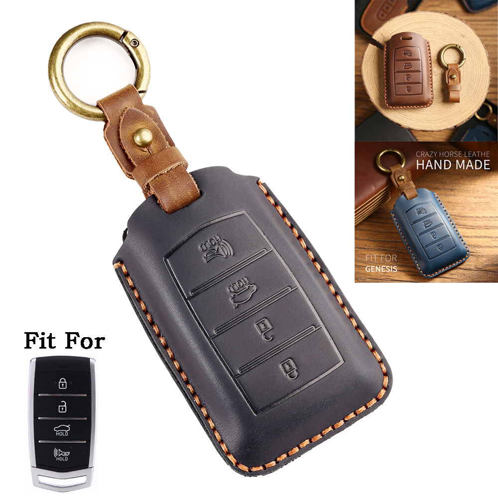 Genuine Leather Remote Car Key Fob Cover Case Chain Ring For Hyundai Rohens