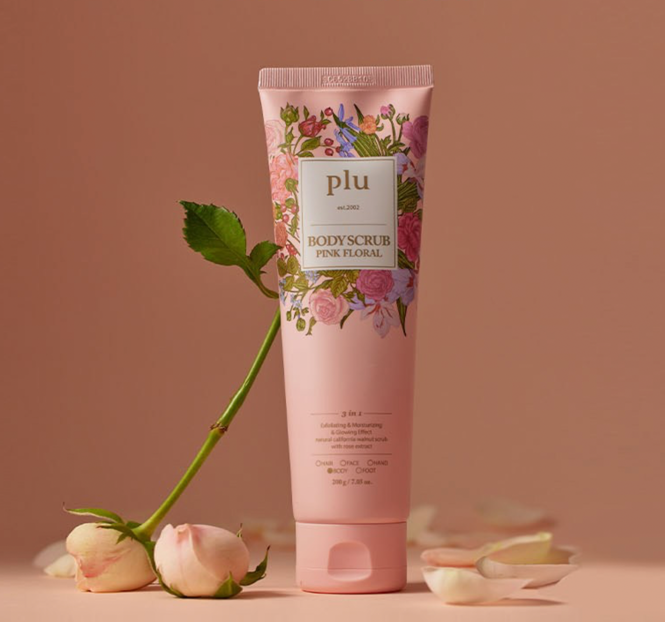 PLU Walnut Body Scrub Pink Floral with Manuka Honey 1+1 200gr Korea