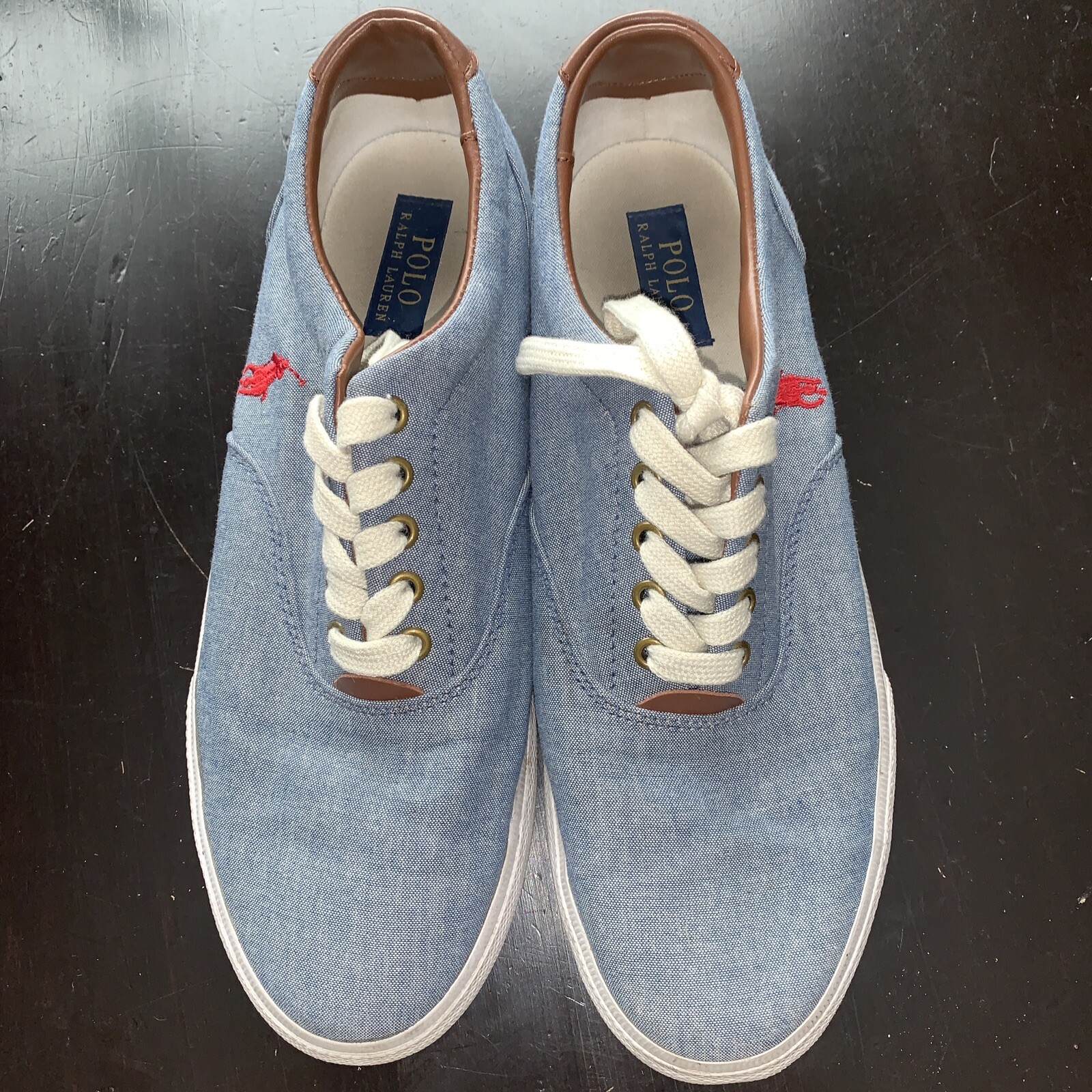 Polo Ralph Lauren Uomo Vaughn Canvas Sneakers Basse Taglia 11D D Denim Rosso Pony