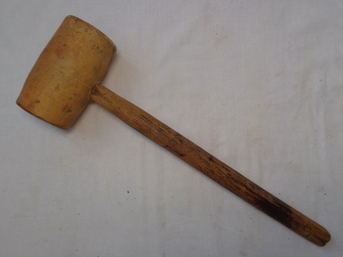 Antique Wooden Mallet Round Head Hammer 16" Vtg Primitive Soviet Hand Tool USSR - Picture 8 of 12