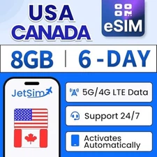JetSIM Canada eSIM Data Only (6 Days), 8GB High-Speed Data, Instant Activation
