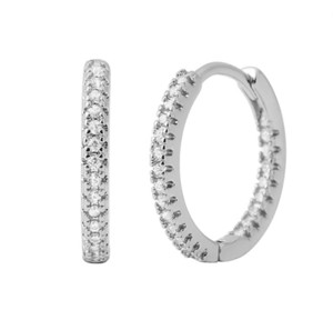 Authentic 2Pcs Men Women 15mm 18K Gold Plated CZ Huggie Hoop Earrings Silver Gold TH1