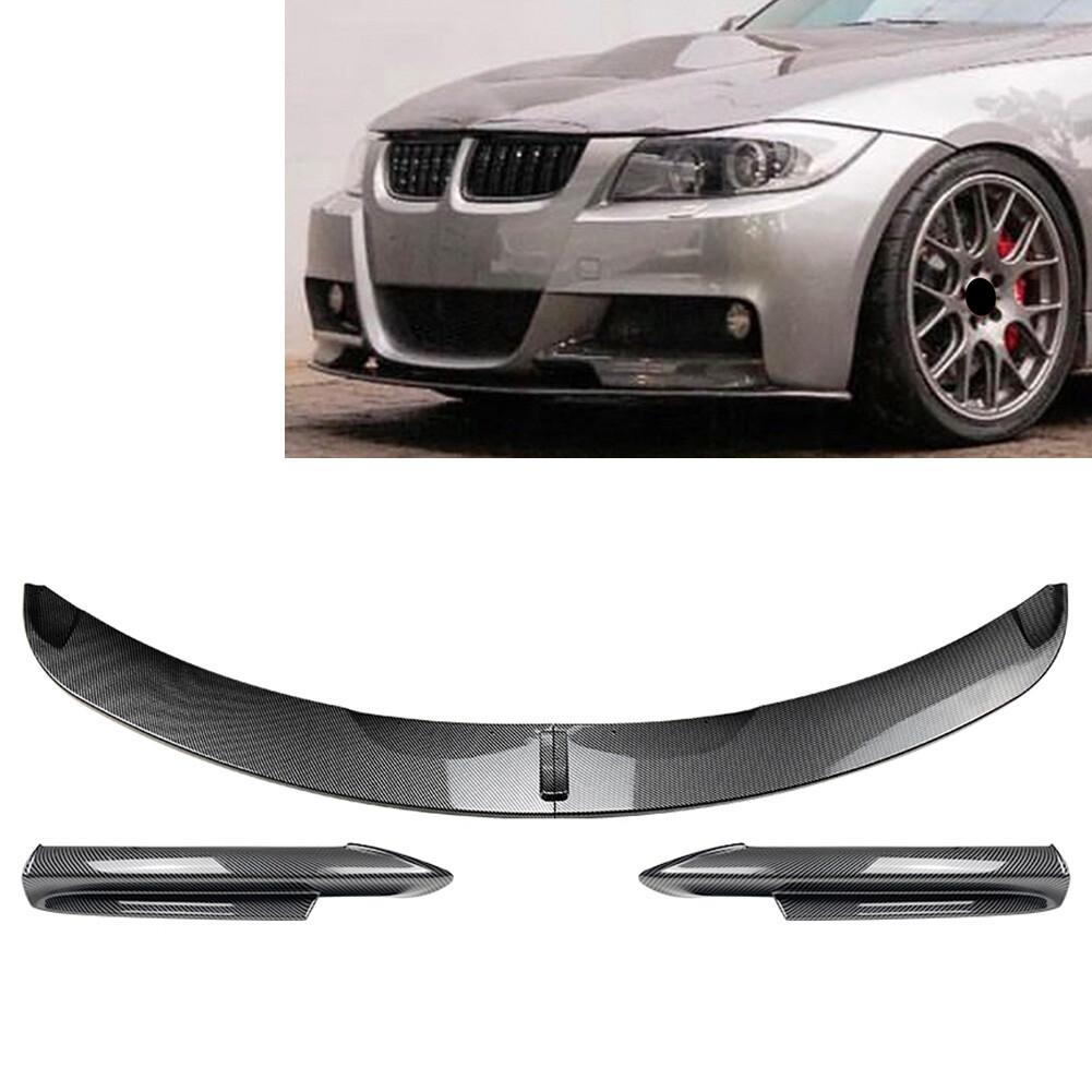 Front Bumper Spoiler Lip+Side Splitter Cover Trim Fit BMW 3 Series E90 Carbon