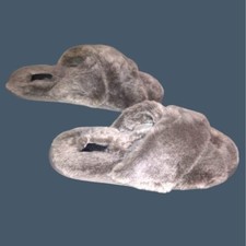 RACHEL- WOMENS GREY FURRY SLIPPERS SIZE 7-8