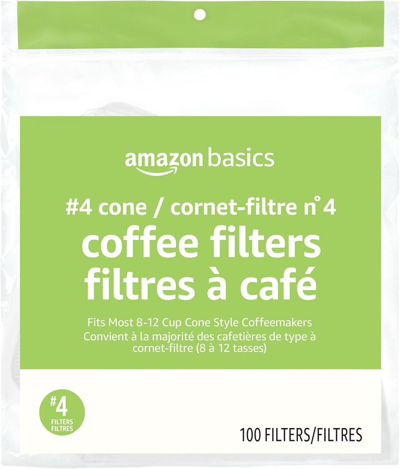 Number 4 Cone Coffee Filters for 8-12 Cup Coffee Makers, White, 100 Count