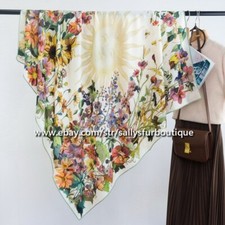 Sallys 70 Cashmere 30 Silk Wrap Scarf Flowers Print Double Face Shawl 53"