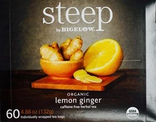 Steep by Bigelow USDA Organic Lemon Ginger Herbal Tea, 60 Tea Bags