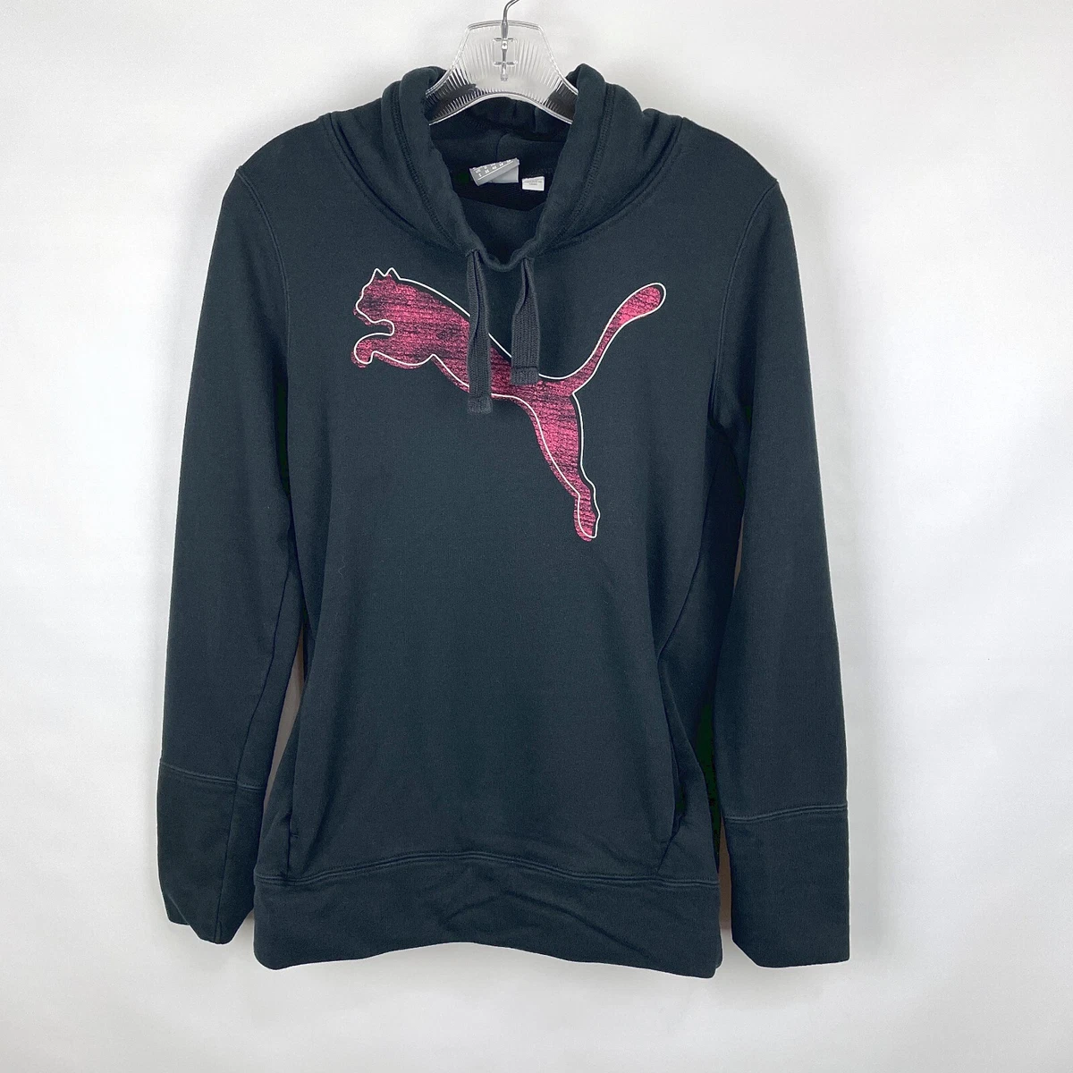 Puma Women s S Pink Speed Cat Long Sleeve Black Mock Neck Pullover Sweatshirt